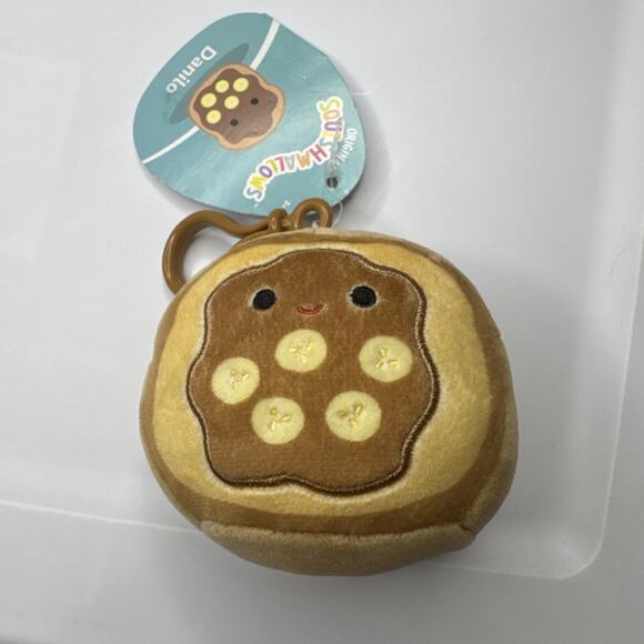 NWT Squishmallow Kellytoy Plush Sp Food Danilo as Toast Clip On Keychain 3.5” - Picture 1 of 3